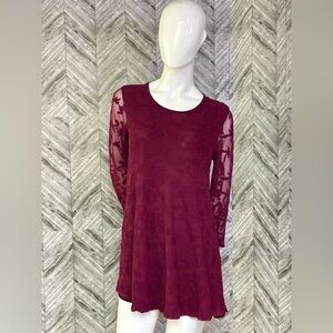 Forever 21 micro Chic sheer Long Sleeve Burgundy Dress, size large